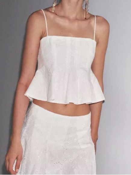 Zara White Eyelet Spaghetti-Strap Crop Camisole